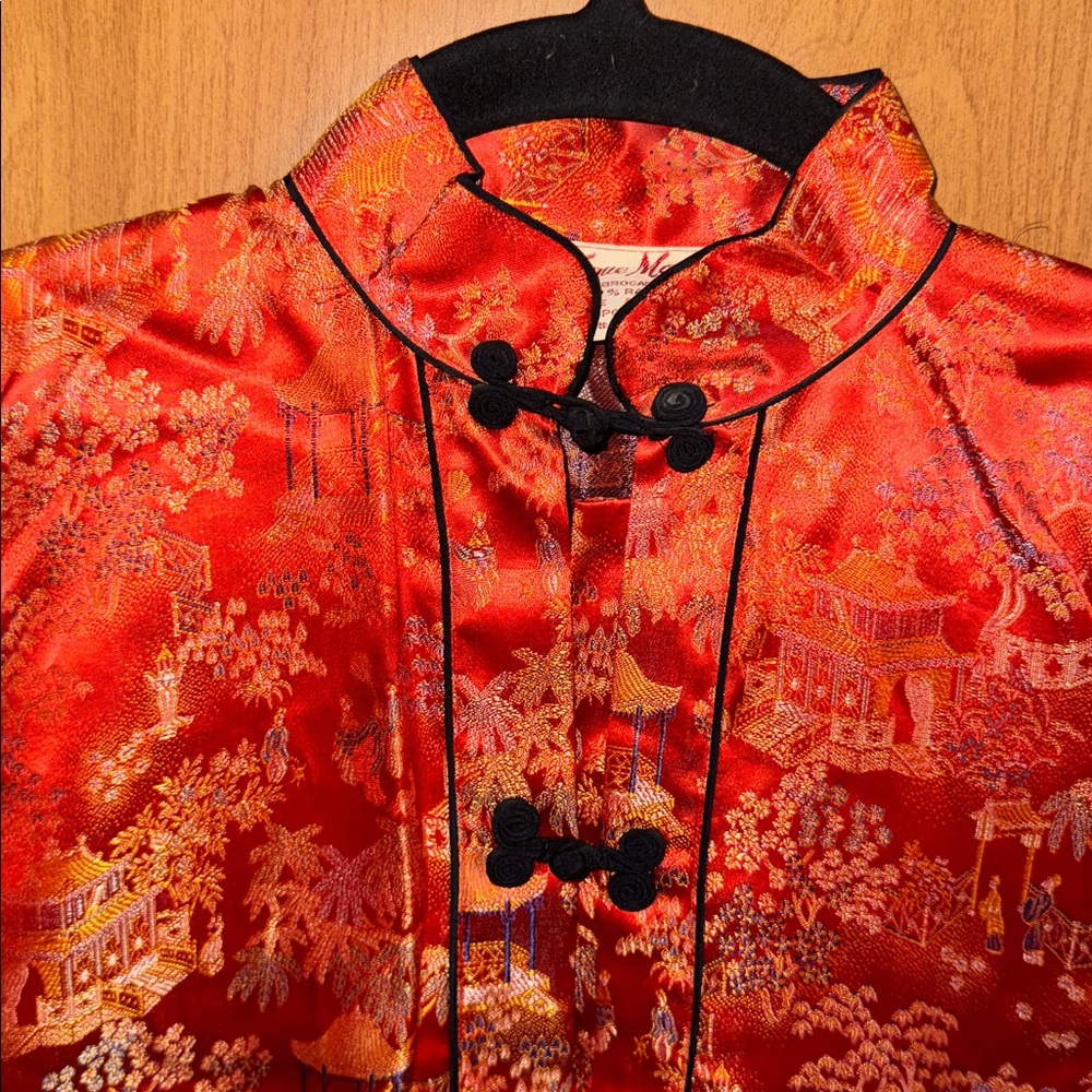 BEAUTIFUL VINTAGE ORANGE SILK ASIAN EMBROIDERED COAT LADIES JAPAN KIMONO Size M - Picture 2 of 9